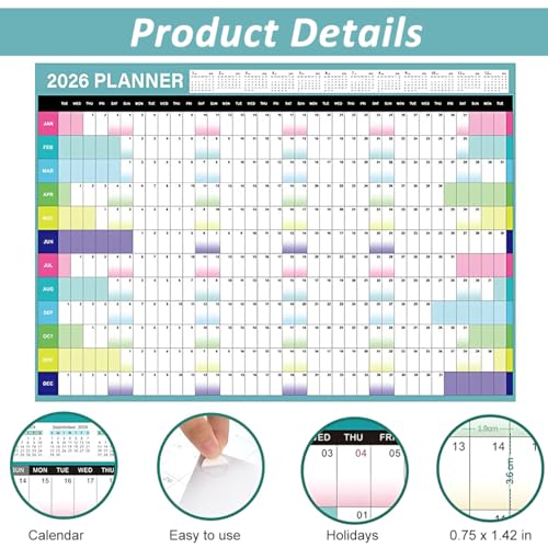 OFIFO® 2026 Wall Calendar 29"x20" Large Yearly Planner with Stickers, 12-Month Hanging Poster Calendar for Office Home Study, Daily Schedule Organizer - Image 4