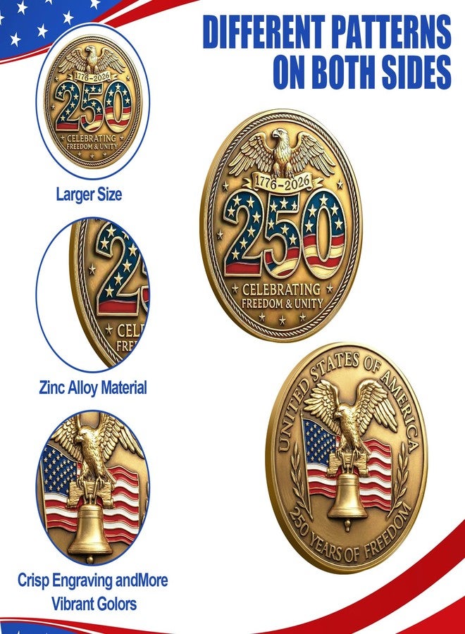 Highergo 250th Anniversary Commemorative Coins USA Eagle and Patriotic Symbols Collectible 250 Year Merchandise for Celebration Display Collectors Challenge Coin Gift(10 Pcs,Style 6) - Image 3