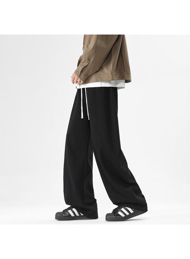 Izexx Men's American Style Straight Casual Pants Autumn Versatile Simple Curved Wide Leg Loose Sports Trousers Ss12 Black XL - Image 4