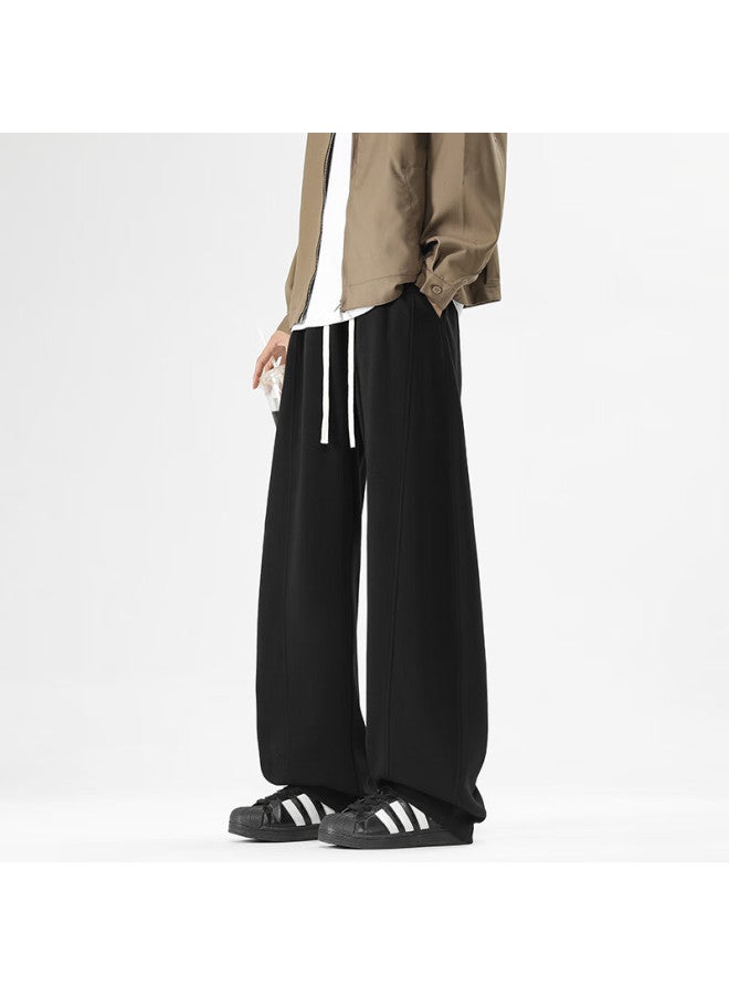 Izexx Men's American Style Straight Casual Pants Autumn Versatile Simple Curved Wide Leg Loose Sports Trousers Ss12 Black XL - Image 5