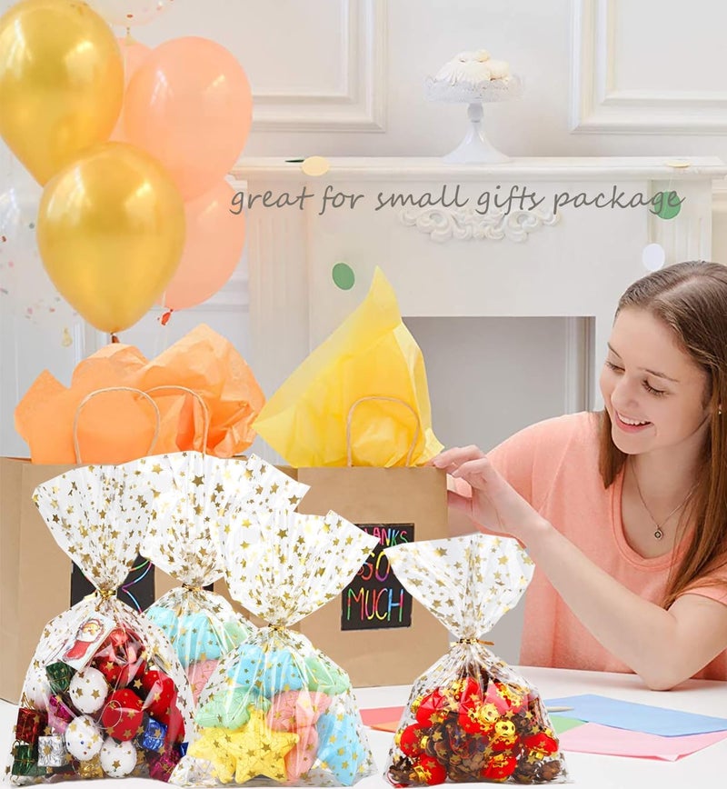 COQOFA 100 Pcs Star Printed 5"X 7" Gift Wrap Cello Cellophane Treat Bags with Twist Ties - Image 5