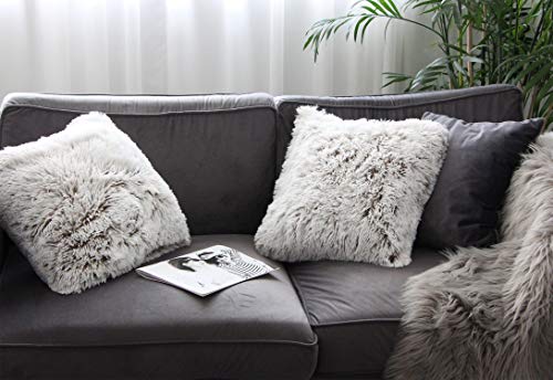 Uhomy 2 Packs Fluffy Accent Pillows Cover 18"x18", Soft Brown Ombre Artificial Fur Throw Pillow Case, Modern Luxury Decorative Square Cushion Cover for farmhouse home decor for Sofa/Bed/Chair, 45x45cm - Image 4