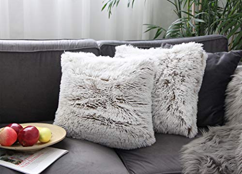 Uhomy 2 Packs Fluffy Accent Pillows Cover 18"x18", Soft Brown Ombre Artificial Fur Throw Pillow Case, Modern Luxury Decorative Square Cushion Cover for farmhouse home decor for Sofa/Bed/Chair, 45x45cm - Image 3