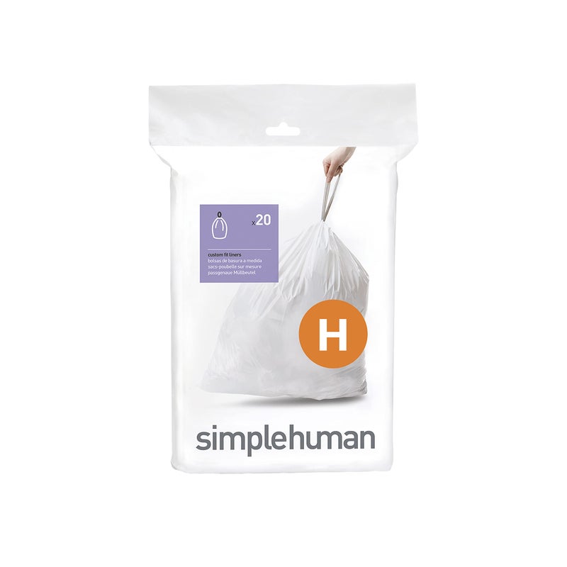 simplehuman Code H Custom Fit Drawstring Trash Bags in Dispenser Packs, 20 Count, 30-35 Liter / 8-9 Gallon, White - Image 1