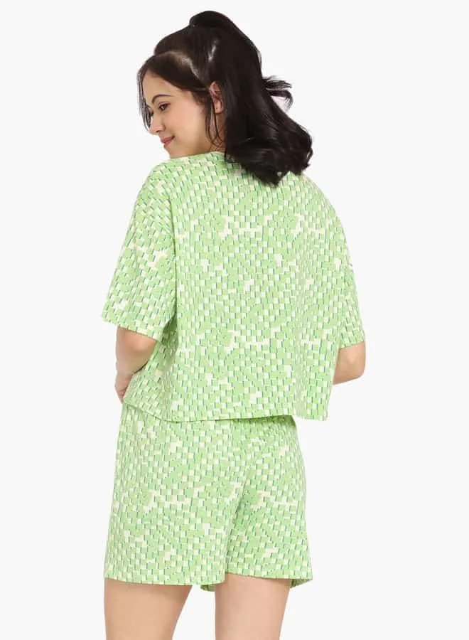 zivame Zivame All-Over Print T-shirt and Shorts Set