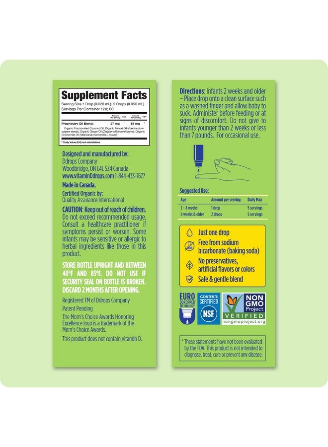 Ddrops Baby Tummy Relief Liquid Drops, Organic Gripe Water for Newborns, Relief from Gas, Colic, Fussiness and Hiccups, Just One Drop, Herbal Ingredients, 120 Drops - Image 3