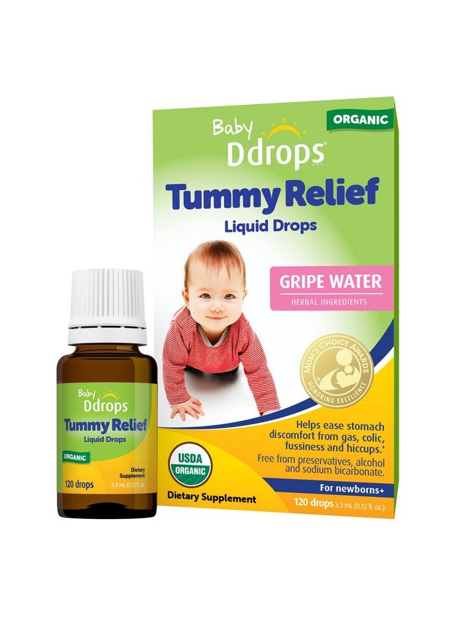 Ddrops Baby Tummy Relief Liquid Drops, Organic Gripe Water for Newborns, Relief from Gas, Colic, Fussiness and Hiccups, Just One Drop, Herbal Ingredients, 120 Drops - Image 1