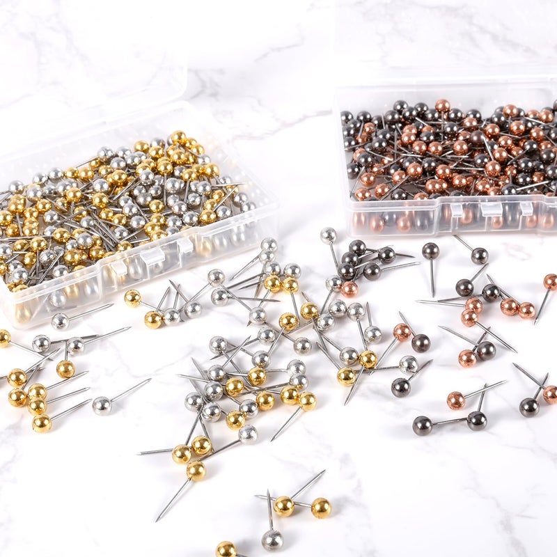 XIHIRCD 400 Pcs Map Pins, Colorful Metal Round Push Pins Small Round Head Push Pins Stainless Point Marking Pins Plastic Tacks for Fabric Marking Bulletin Board Travel Photo Wall Production - Image 4