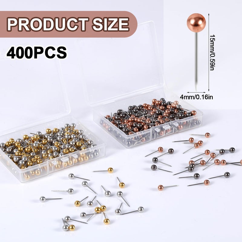 XIHIRCD 400 Pcs Map Pins, Colorful Metal Round Push Pins Small Round Head Push Pins Stainless Point Marking Pins Plastic Tacks for Fabric Marking Bulletin Board Travel Photo Wall Production - Image 2