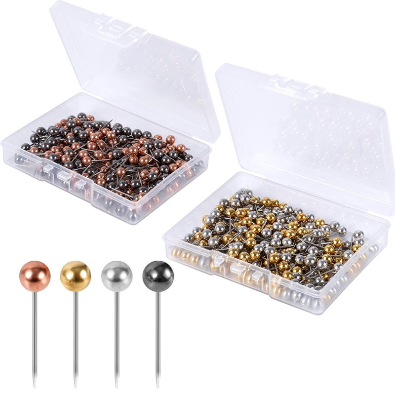 XIHIRCD 400 Pcs Map Pins, Colorful Metal Round Push Pins Small Round Head Push Pins Stainless Point Marking Pins Plastic Tacks for Fabric Marking Bulletin Board Travel Photo Wall Production - Image 1