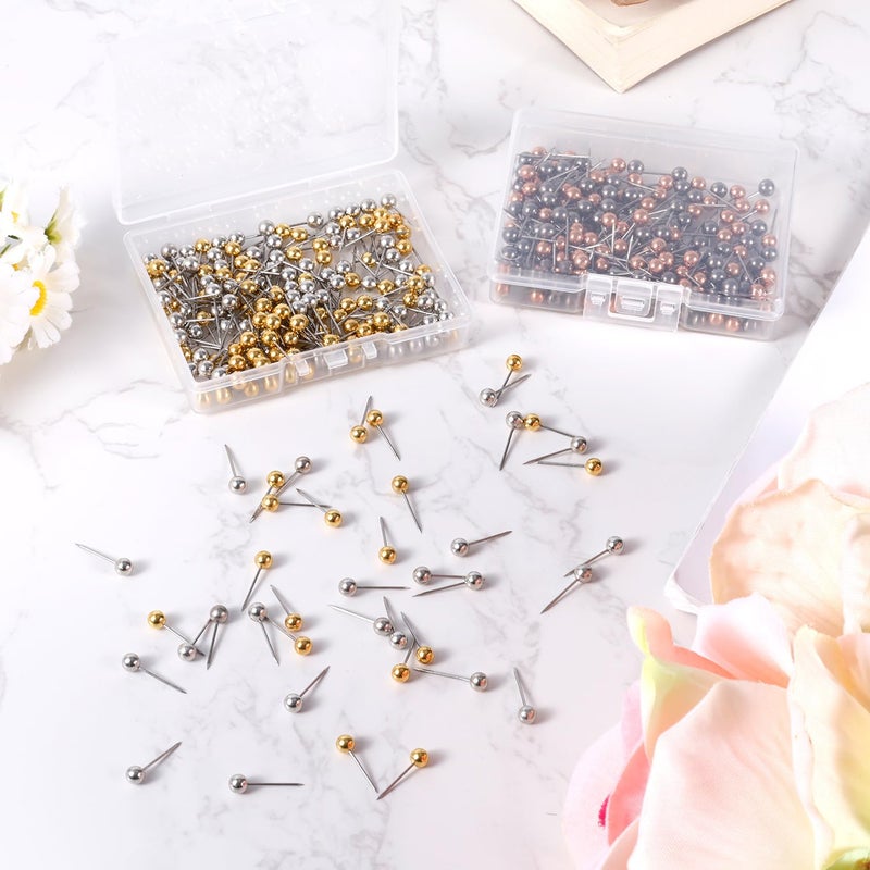 XIHIRCD 400 Pcs Map Pins, Colorful Metal Round Push Pins Small Round Head Push Pins Stainless Point Marking Pins Plastic Tacks for Fabric Marking Bulletin Board Travel Photo Wall Production - Image 3
