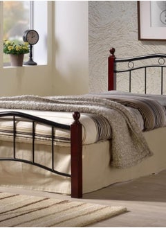 SILA Wood And Steel Bed SILA-7888- Size 190x180 With Wooden Legs Cherry Brown  - Image 2