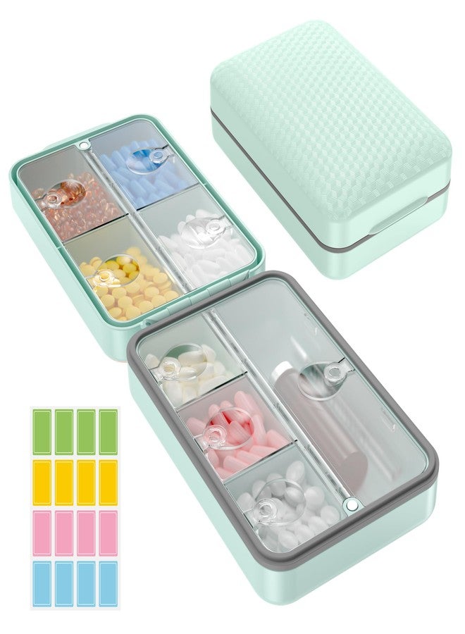 Restree Weekly Pill Organizer with Labels - 8 Compartments Travel-Size Moistureproof & Airtight Pill Case for Daily Use | Large Medicine Box for Vitamins, Supplements (Green) - Image 1