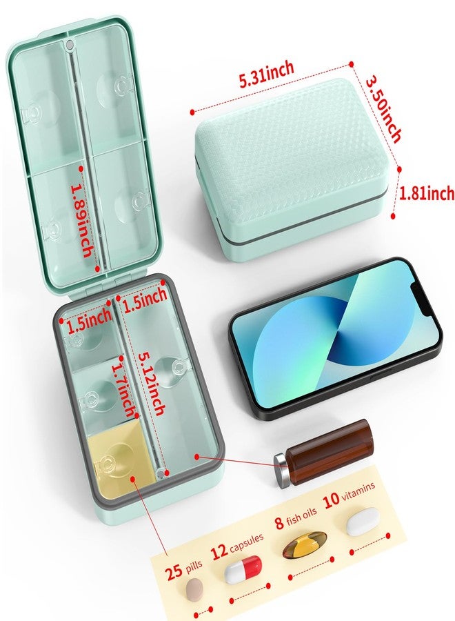 Restree Weekly Pill Organizer with Labels - 8 Compartments Travel-Size Moistureproof & Airtight Pill Case for Daily Use | Large Medicine Box for Vitamins, Supplements (Green) - Image 3