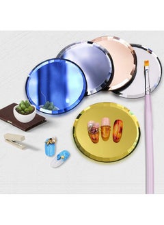 Luzen 5Pcs Mirror Empty Nail Art Palettes Plate Round Glass Manicure Palette Nail Art Display Tray Board Holder Gel Polish Drawing Color Mixing Palette For Women Beauty Tool Assorted Color  - Image 3