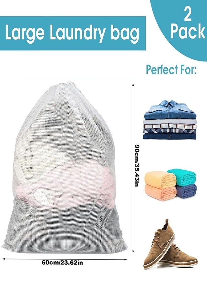 Large Mesh Laundry Bag, 2 Pack 23.6×35.4inch Heavy Duty Mesh Laundry Bags Laundry Drawstring Bag, Laundry Hamper Liner, Machine Washable for Travel, Storage, Sports Factories, Dorms - Image 2