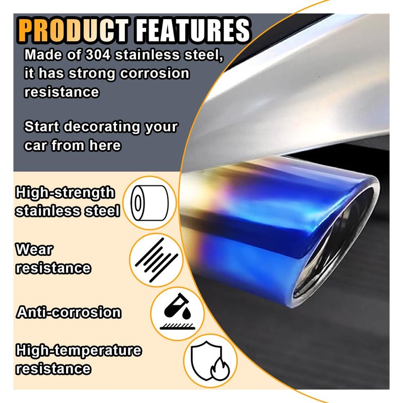 smilfuy Stainless Steel Car Exhaust Tip, 2.5" Inlet 3.3" Outlet Adjustable Chrome-Plated Finish Exhaust Tailpipe, Car Exhaust Pipe Modification Tail Throat Tail Pipe, Fit for Most Cars (Straight, Blue) - Image 3