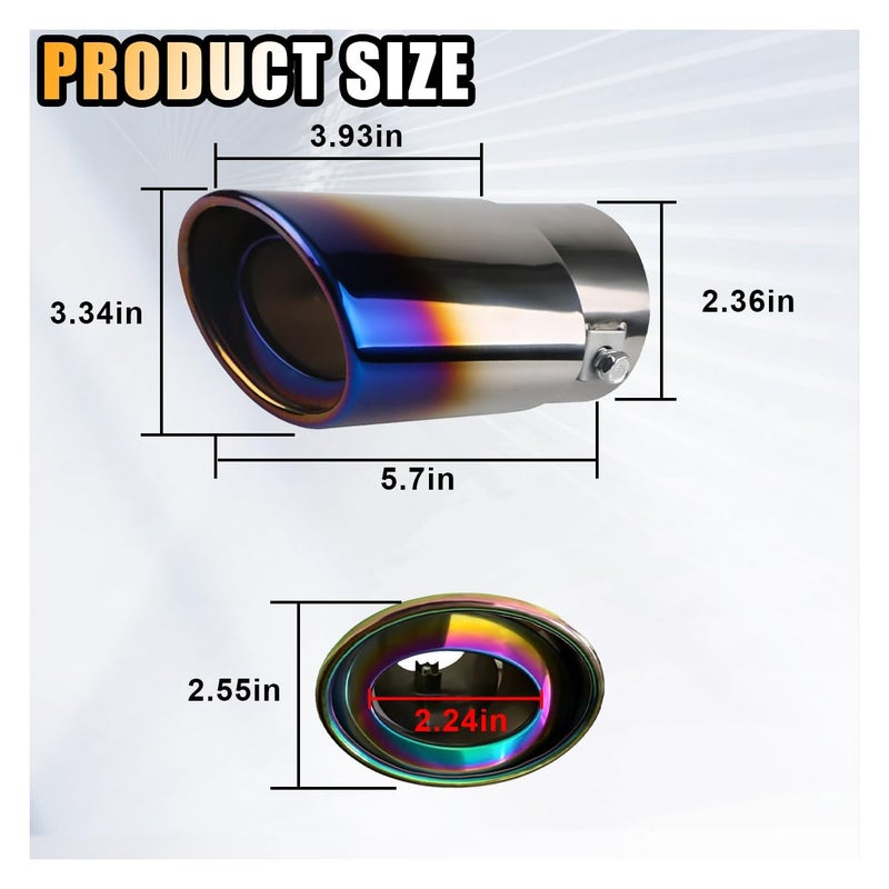 smilfuy Stainless Steel Car Exhaust Tip, 2.5" Inlet 3.3" Outlet Adjustable Chrome-Plated Finish Exhaust Tailpipe, Car Exhaust Pipe Modification Tail Throat Tail Pipe, Fit for Most Cars (Straight, Blue) - Image 2
