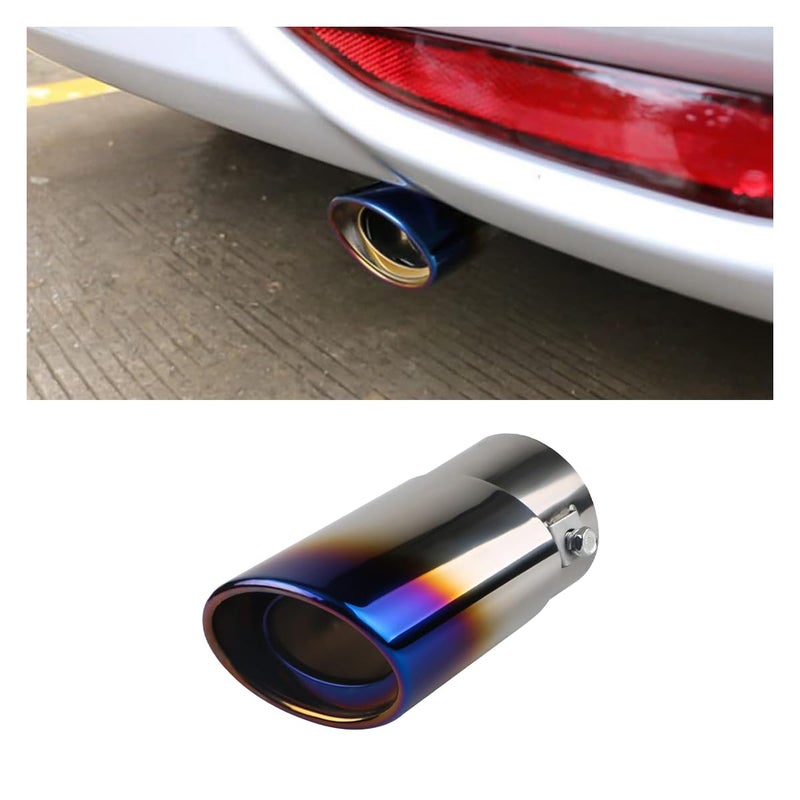smilfuy Stainless Steel Car Exhaust Tip, 2.5" Inlet 3.3" Outlet Adjustable Chrome-Plated Finish Exhaust Tailpipe, Car Exhaust Pipe Modification Tail Throat Tail Pipe, Fit for Most Cars (Straight, Blue) - Image 1