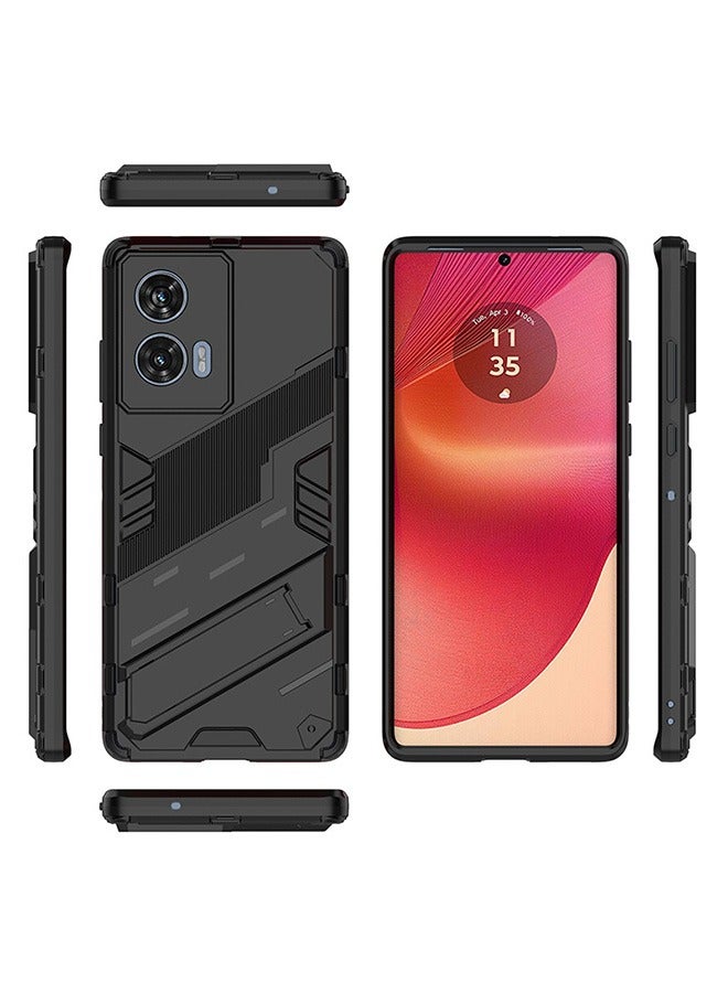 اليشمك حالة متوافقة مع موتورولا حافة 50 الاندماج 5G, حالات مقاومة للصدمات مع وقف التخفي الركيس ستاند, حماية السقوط المضادة, PC + TPU عالية الجودة واقية صعبة غطاء الهاتف الصلب, أسود - Image 5