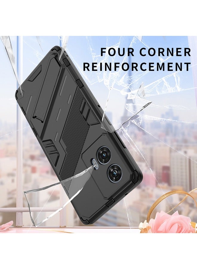 اليشمك حالة متوافقة مع موتورولا حافة 50 الاندماج 5G, حالات مقاومة للصدمات مع وقف التخفي الركيس ستاند, حماية السقوط المضادة, PC + TPU عالية الجودة واقية صعبة غطاء الهاتف الصلب, أسود - Image 2