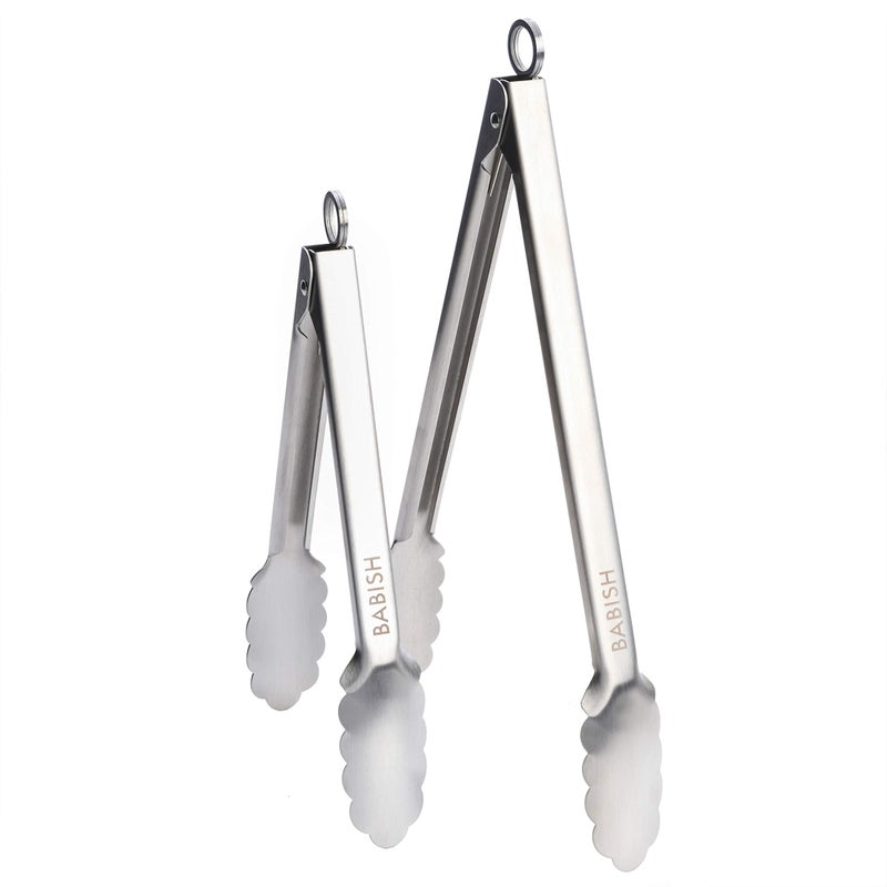 Babish 12” & 9” Locking Kitchen Tong Set, Stainless Steel - Image 2