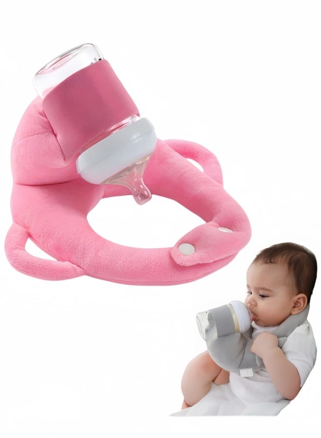 Baby Bottle Holder Adjustable Baby Support Bottle Holder Hands-Free Bottle Feeding Holder Secure Bottle to Prevent Falling Suitable for Home Travel Stroller Car and Nighttime Baby Feeding (Pink) - Image 1