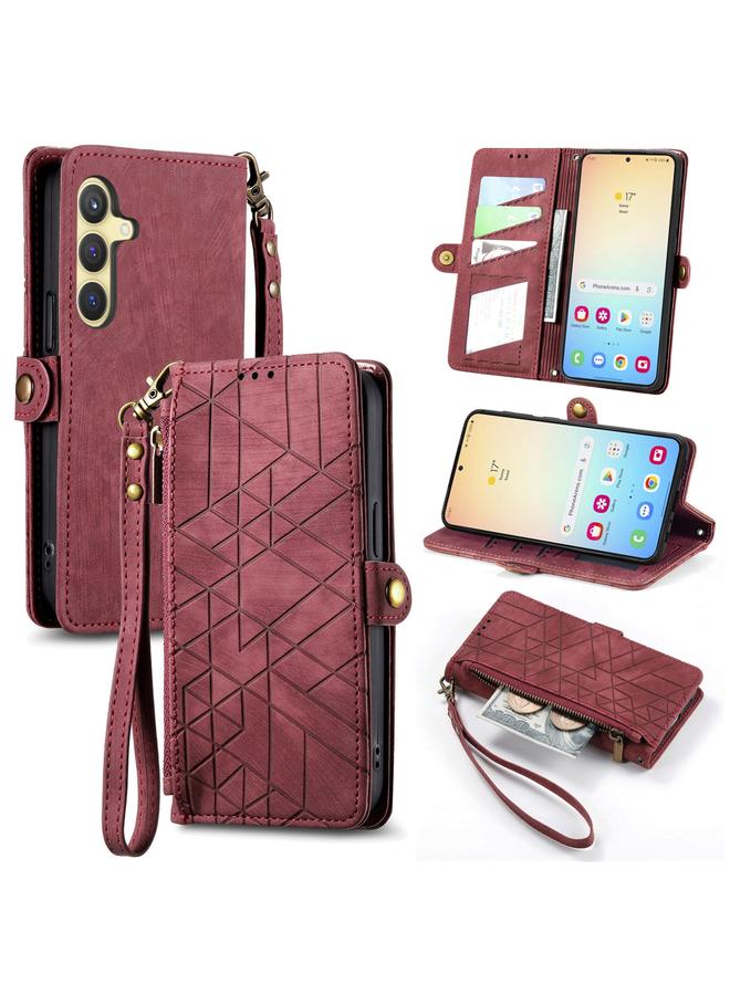 اس-توب جراب لهاتف Samsung Galaxy S25 5G، جراب هاتف جلدي بسحاب هندسي ومشبك جانبي - Image 1