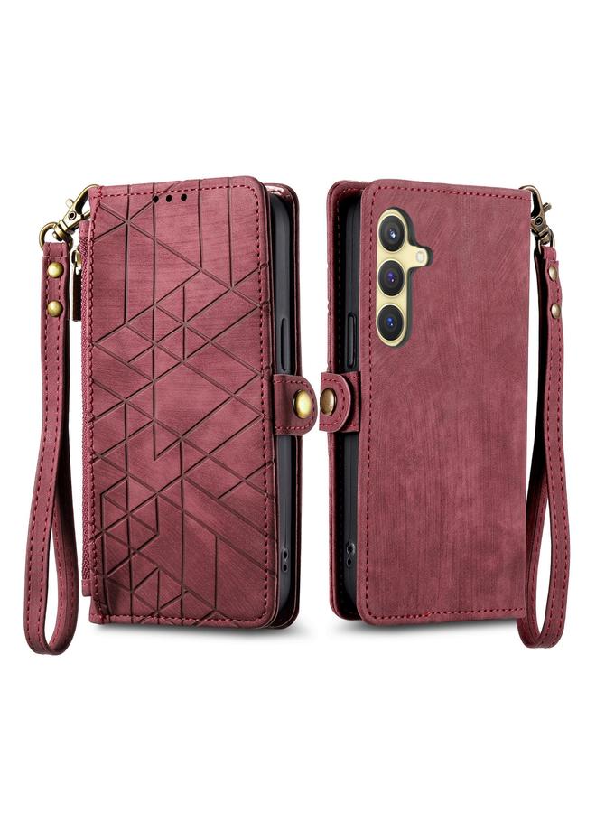 اس-توب جراب لهاتف Samsung Galaxy S25 5G، جراب هاتف جلدي بسحاب هندسي ومشبك جانبي - Image 2