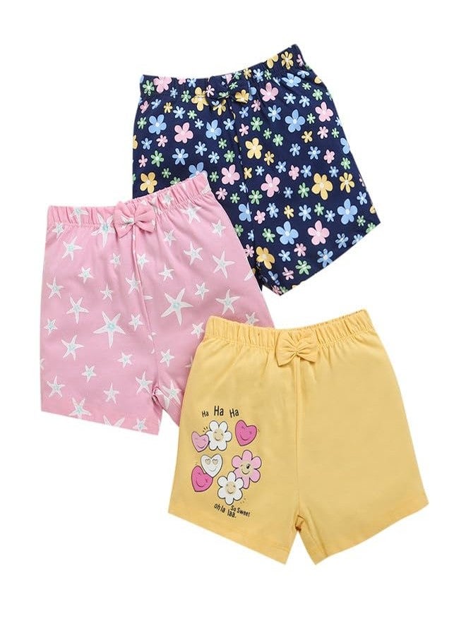BUMZEE شورتات قطنية للبنات من بامزي، طول فوق الركبة، عبوة من 3 قطع، لون كحلي ووردي - 12-18 شهرًا (Peb10449D-nbl) - Image 1