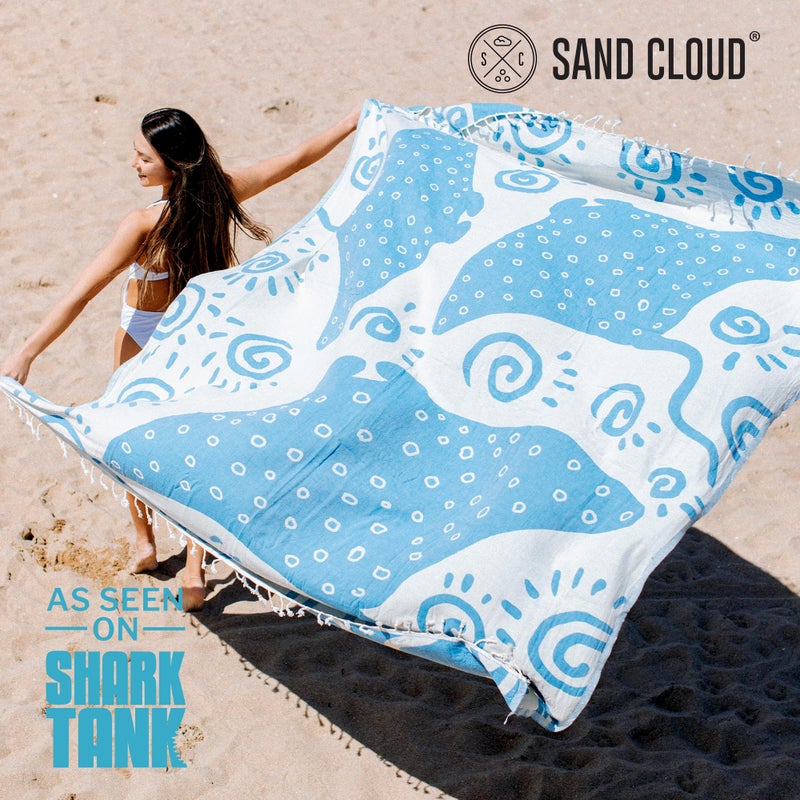 Sand Cloud Extra Large Turkish Beach Towel - Sand Free - 100% Organic Turkish Cotton Yarn - Quick Dry Towel for Beach, Picnic, Blanket or Bath - As Seen on Shark Tank - Marine Life (Manta Ray) - Image 2