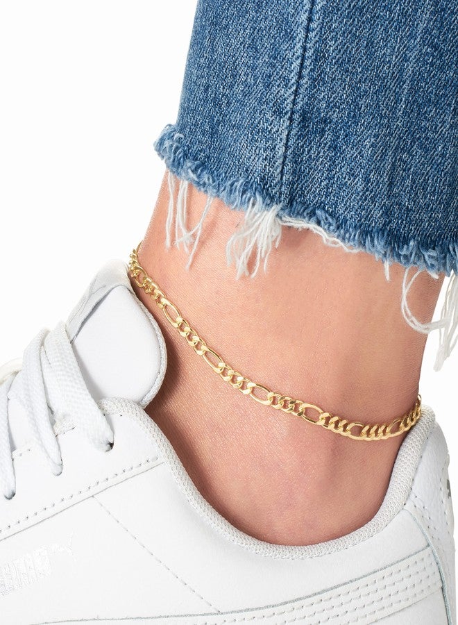 Barzel 18K Gold Plated Figaro Anklet For Women 4.5MM, 10 Inches - Made In Brazil - Image 2