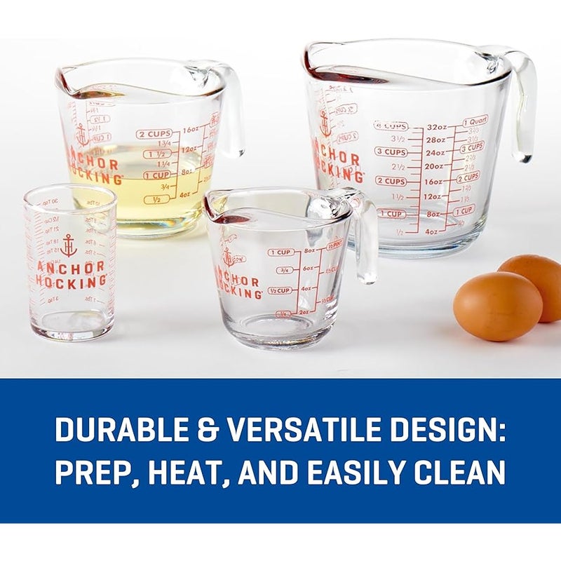 Anchor Hocking Glass Measuring Cups, 4 Piece Set (5 Ounce, 1 Cup, 2 Cup, 4 Cup liquid measuring cups) - Image 3