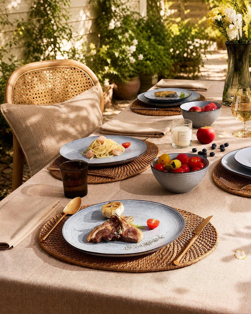 Famiware Premium Tempus Stoneware Dinnerware Set for 4, Reactive Glaze, Pearl Blue - Image 5