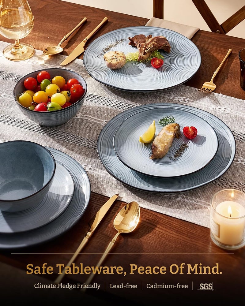 Famiware Premium Tempus Stoneware Dinnerware Set for 4, Reactive Glaze, Pearl Blue - Image 3