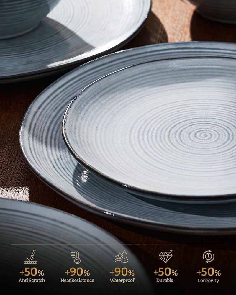 Famiware Premium Tempus Stoneware Dinnerware Set for 4, Reactive Glaze, Pearl Blue - Image 4