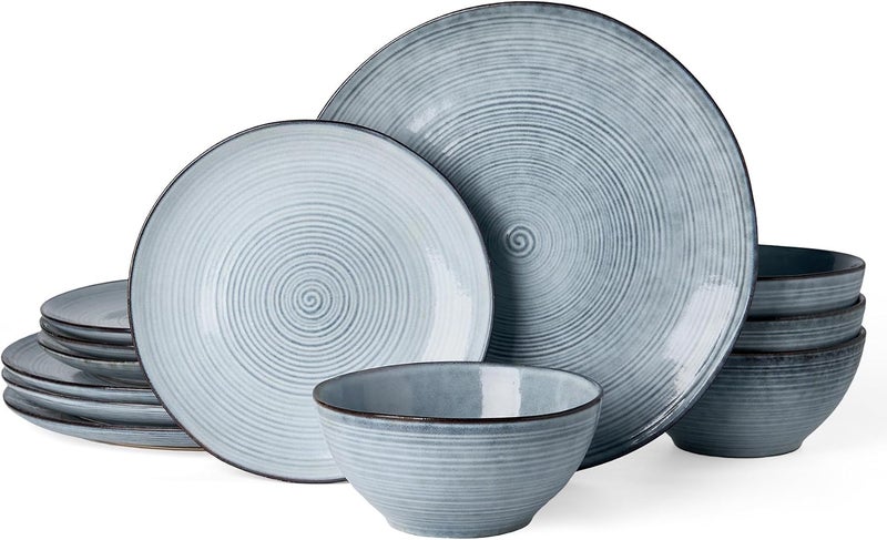 Famiware Premium Tempus Stoneware Dinnerware Set for 4, Reactive Glaze, Pearl Blue - Image 1