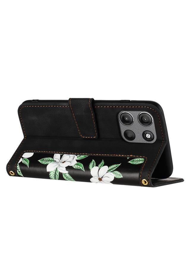 S-TOP Case For Motorola Moto G 5G 2025 Floral Pattern Leather Phone Case with Lanyard - Image 4