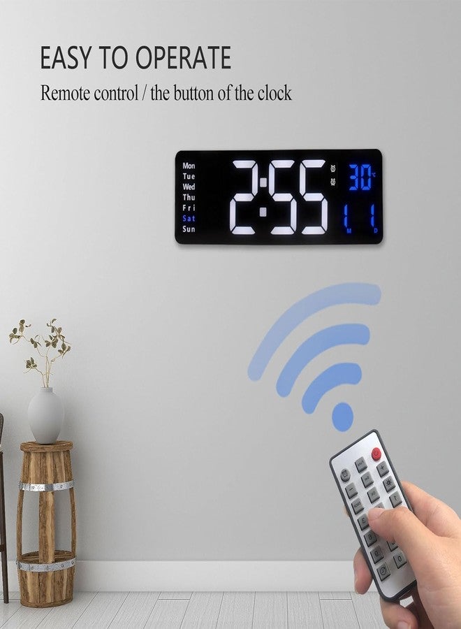 JUGTE Digital Plastic Wall Clock 15" Large Display Digital Clock with Remote Control, Auto-Dimming Clock with Night Light, DST, Date Week, Temp for Living Room, Bedroom, Gift for Elderly(White & Blue) - Image 4