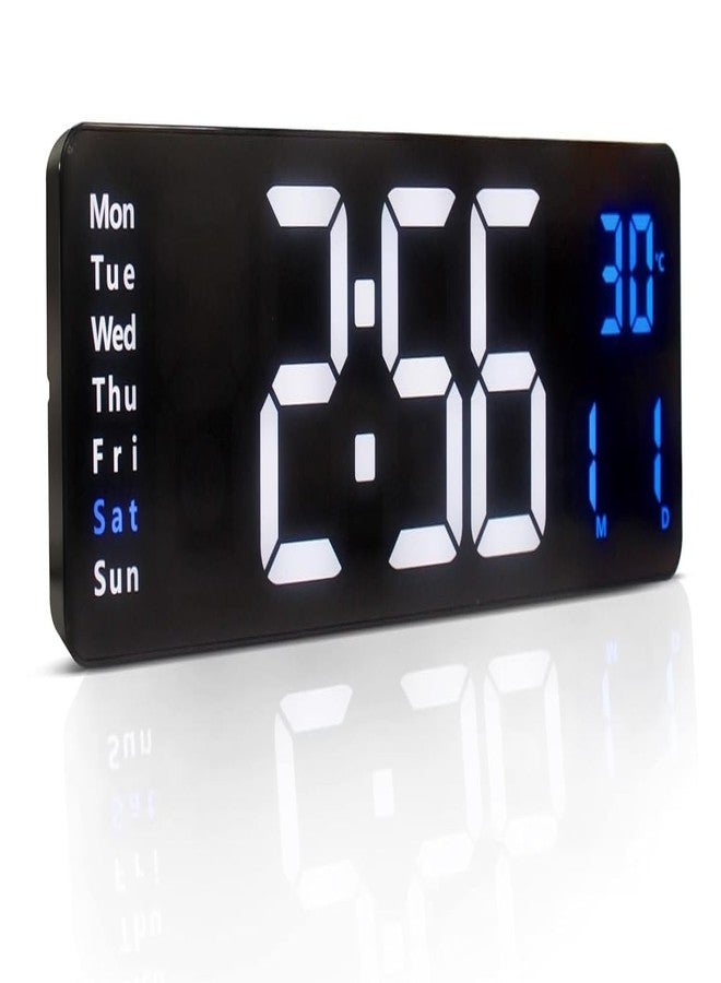 JUGTE Digital Plastic Wall Clock 15" Large Display Digital Clock with Remote Control, Auto-Dimming Clock with Night Light, DST, Date Week, Temp for Living Room, Bedroom, Gift for Elderly(White & Blue) - Image 1