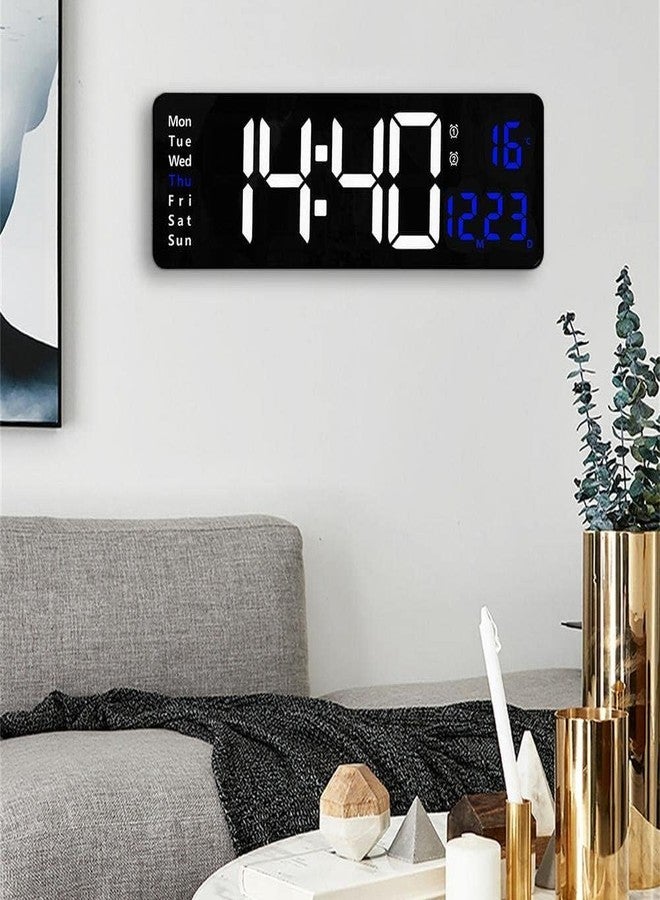 JUGTE Digital Plastic Wall Clock 15" Large Display Digital Clock with Remote Control, Auto-Dimming Clock with Night Light, DST, Date Week, Temp for Living Room, Bedroom, Gift for Elderly(White & Blue) - Image 5