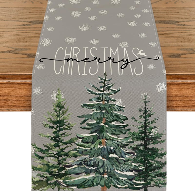 Artoid Mode Artoid Mode Pine Tree Snowflake Merry Christmas Table Runner Seasonal Winter Xmas Holiday Kitchen Dining Table Decoration for Indoor Outdoor Home Party Decor 13 x 72 Inch