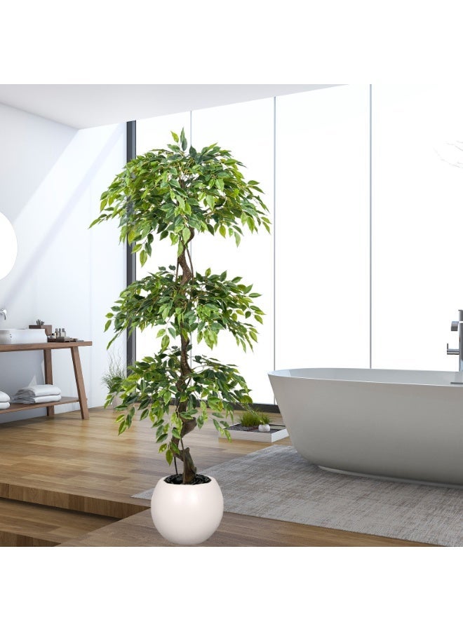 ميراج بوتانيكس 180 سم كبيرة Ficus الأشجار الاصطناعية في وعاء أبيض ، شجرة حرير مزيفة طويلة 6 أقدام مع الجذع المنحني الطبيعي ، شجرة Ficus الزائفة الخصبة للديكور المنزلي الداخلي ، غرفة المعيشة ، المكتب والفناء - Image 2