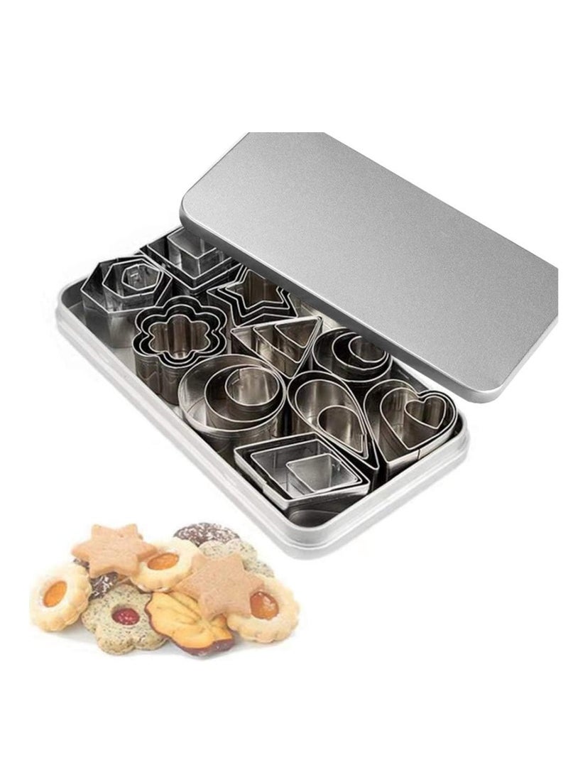 Bukela Mini Cookie Cutter Set - 30 Small Molds to Cut Out Polymer Clay, Pastry Dough, Pie Crust & Fruit - Metal Stamps Star Flower Hexagon Round Heart Square Triangle Oval Raindrop Geometric Shapes Cutter - Image 1