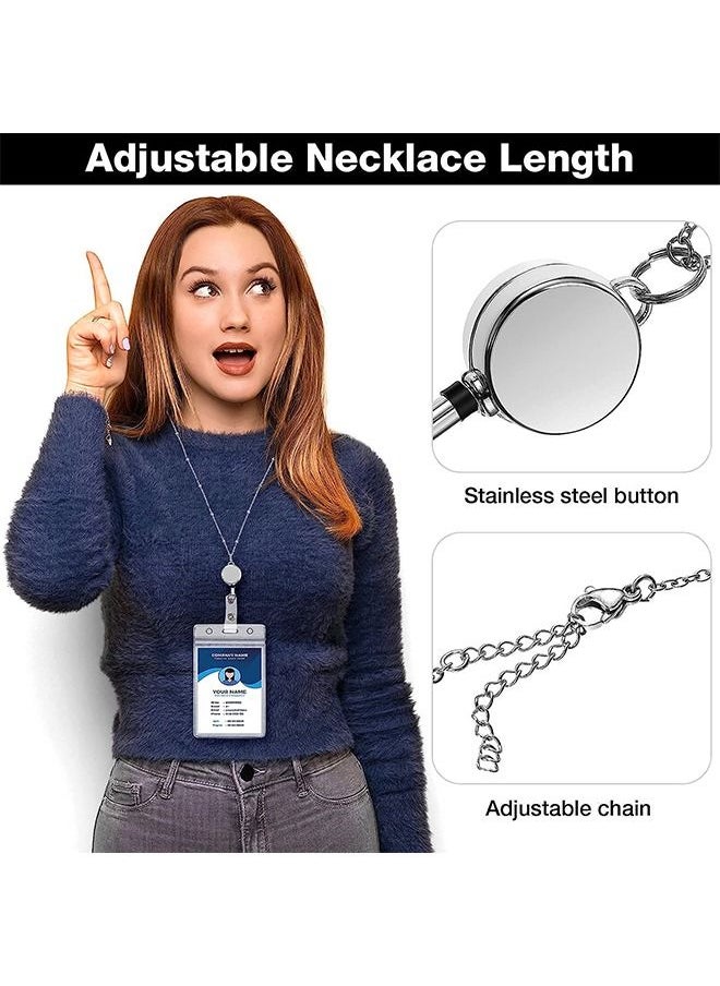 MVAQKLM  - Retractable Badge Reel Lanyard with ID Holder, 3 Pcs Beaded Lanyards Stainless Steel ID Badge Necklace Set, Waterproof Name Badge Holder Clip for Office Women Men (Rose Gold, Black, Silver) - Image 1