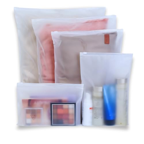 GREENTWISH Polyethylene Frosted Zipper Bag|Clothes Bag|Travel Bag For Shoes Cosmetics Jewellery Toiletries School Trip|LDPE Zip Lock Space Saver Bags with Air Vent Hole (Pack of 10), Transparent - Image 1