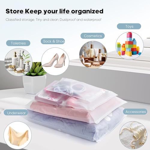GREENTWISH Polyethylene Frosted Zipper Bag|Clothes Bag|Travel Bag For Shoes Cosmetics Jewellery Toiletries School Trip|LDPE Zip Lock Space Saver Bags with Air Vent Hole (Pack of 10), Transparent - Image 5