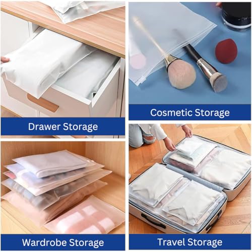 GREENTWISH Polyethylene Frosted Zipper Bag|Clothes Bag|Travel Bag For Shoes Cosmetics Jewellery Toiletries School Trip|LDPE Zip Lock Space Saver Bags with Air Vent Hole (Pack of 10), Transparent - Image 4