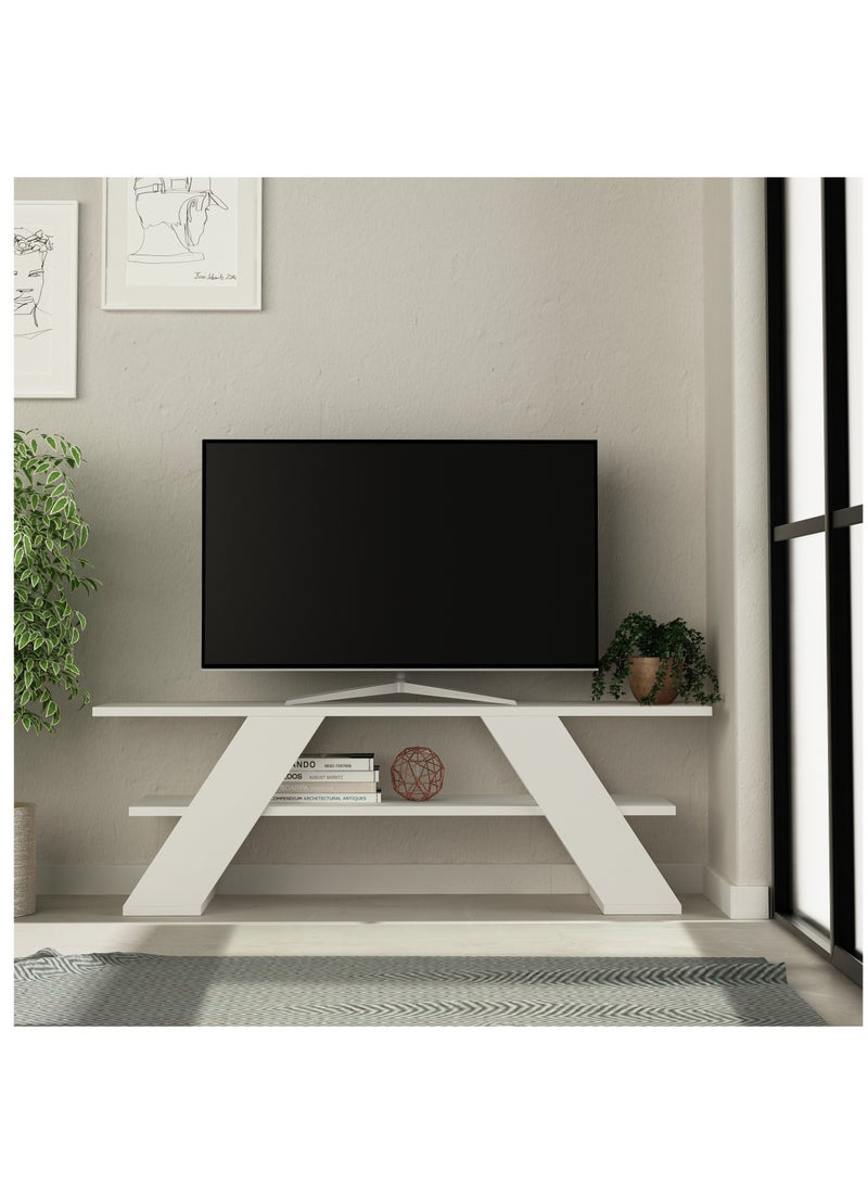 موراه حامل تلفزيون عصري من موراه هوم فارفالا، مناسب لأجهزة التلفزيون حتى ٥٠ بوصة | وحدات تلفزيون عصرية لغرفة المعيشة | خزانة تخزين خشبية برفوف من طبقتين | ١٢٠×٣٣.٥×٤٠ سم | أبيض - Image 1