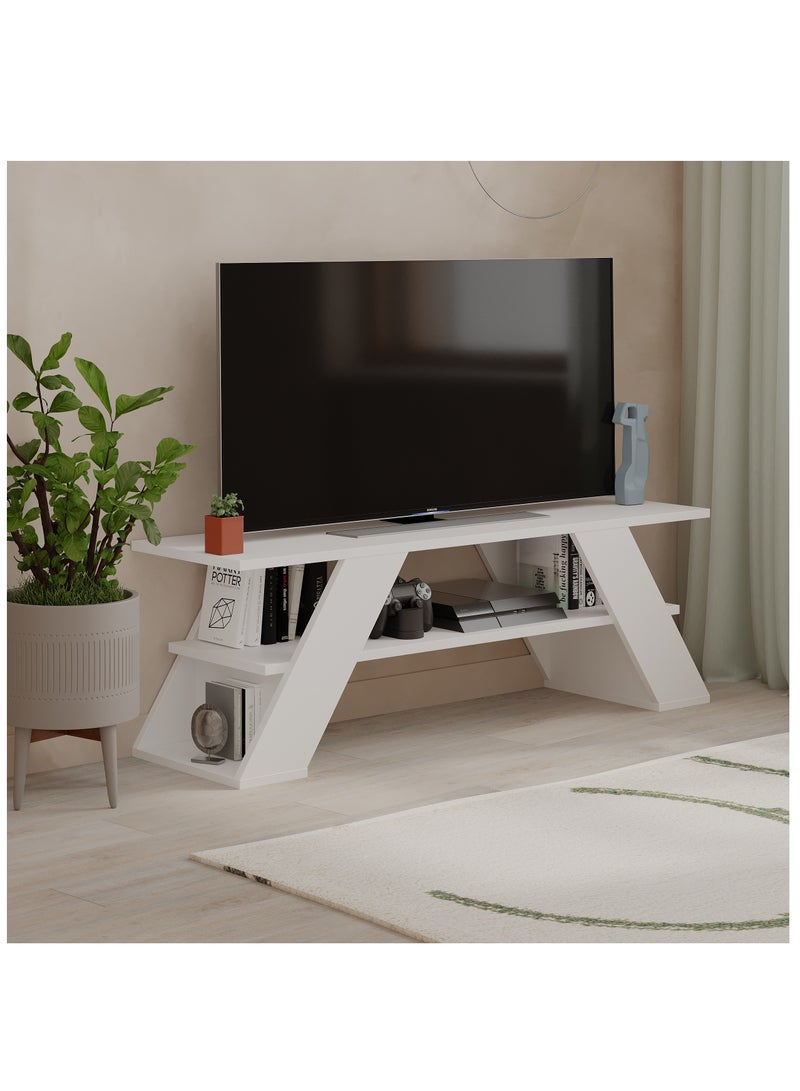 موراه حامل تلفزيون عصري من موراه هوم فارفالا، مناسب لأجهزة التلفزيون حتى ٥٠ بوصة | وحدات تلفزيون عصرية لغرفة المعيشة | خزانة تخزين خشبية برفوف من طبقتين | ١٢٠×٣٣.٥×٤٠ سم | أبيض - Image 2